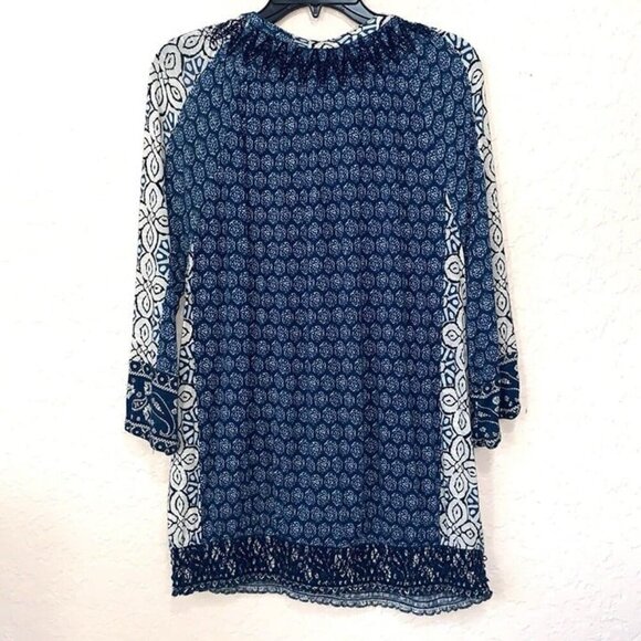 Lucky Brand Top Womens Plus 1X Blue Embroidered V-Neck 3/4 Sleeve Artsy Boho - Picture 3 of 9